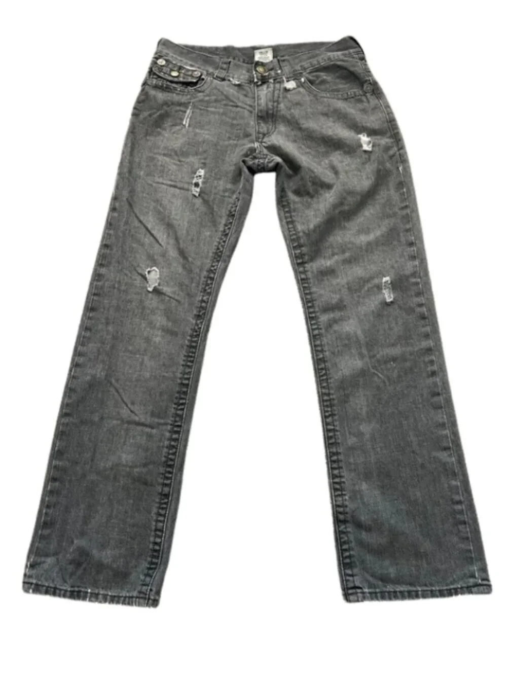 Rare True Religion Jack Men's Distressed Gray Black Jeans Straight Fit - Size 34
